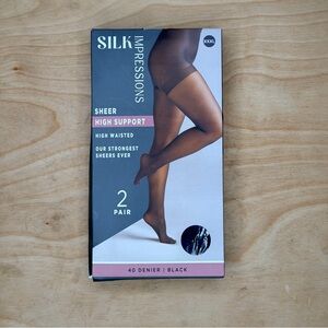NWT 2-pack Silk Impressions Pantyhose Sheer High Waisted Black Size XXXL